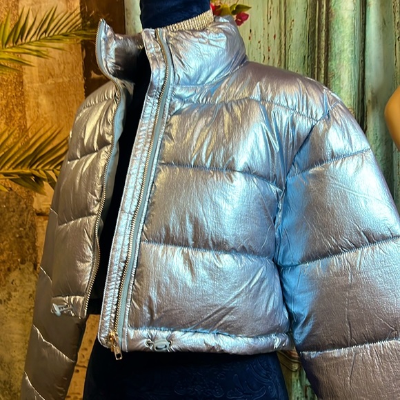 New Light Blue/silver shimmer Cropped Puffer - Picture 10 of 16